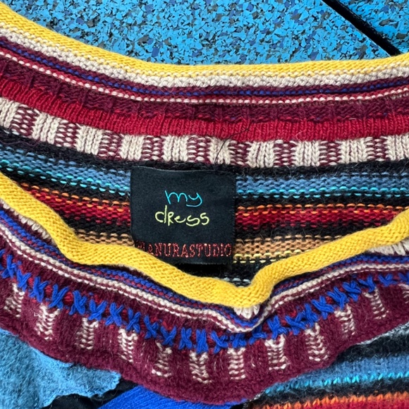 Wool dress patchwork with see through mesh inserts size M - Picture 2 of 3